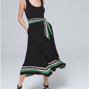 White House Black Market Black Green Border Dress Small